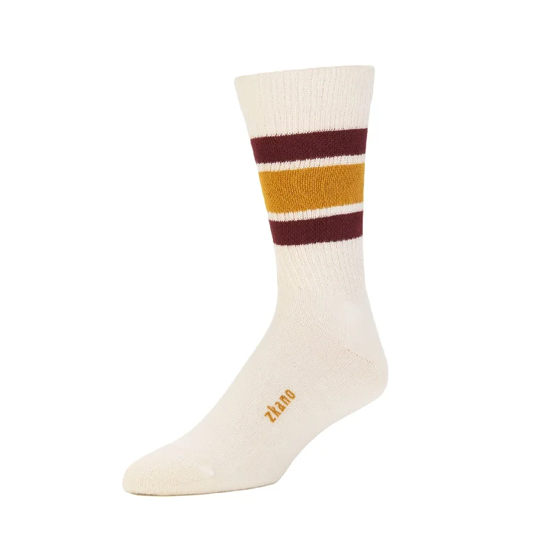 Unisex socks breathable gray-1991 Retro Stripe - Organic Cotton Cushion Crew - Gold