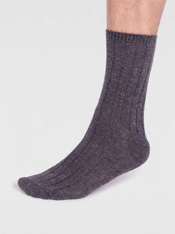 Unisex socks durable white-Aaron Ribbed Wool Blend Fleck Socks - Grey Marle