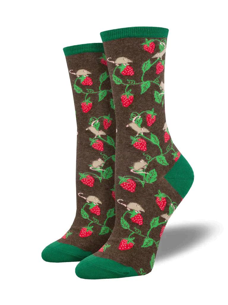 Unisex socks breathable black-Berry Mice | Women's Crew