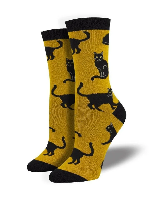 Unisex socks lightweight gray-Black Cat | Women's Bamboo Crew