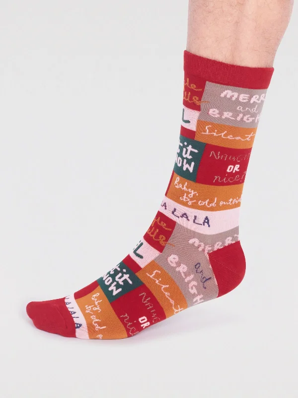 Unisex socks stylish gray-Caleb Organic Cotton Christmas Slogan Socks - Bright Red