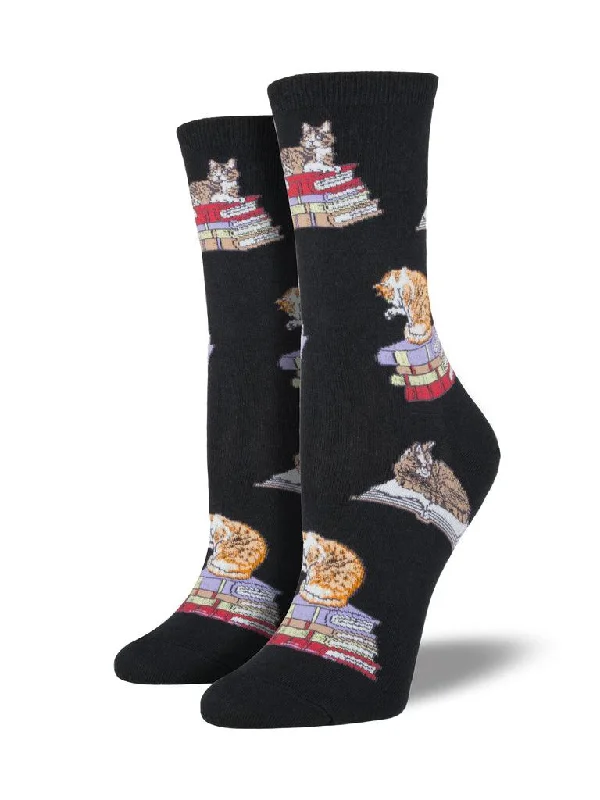 Unisex socks warm tan-Cat On Books | Women's Crew