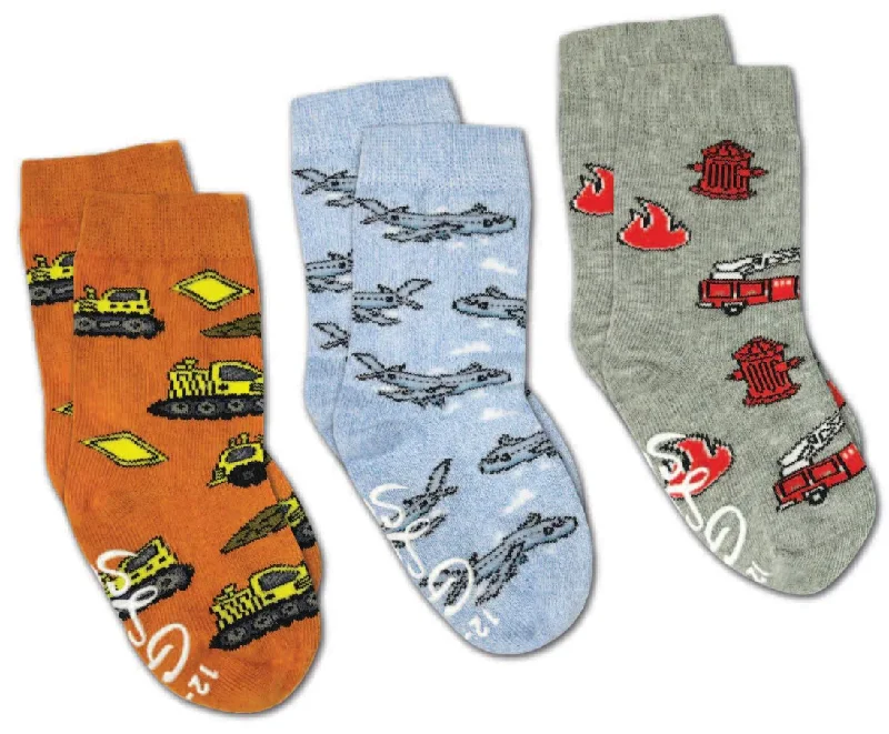 Unisex socks durable white-Kid's 3 Pack Airplanes, Construction, and Firefighter Crew Sock -2-4 Years