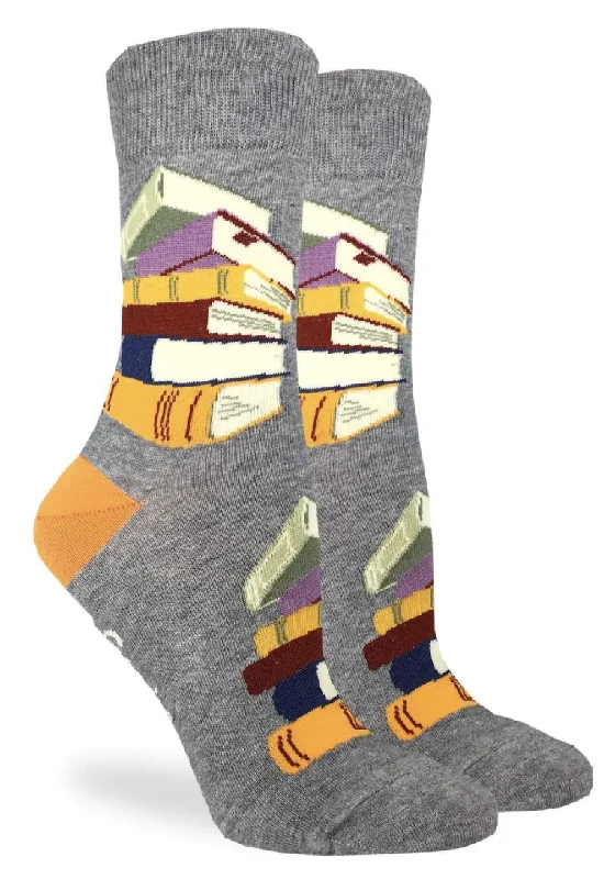 Unisex socks breathable navy-Men's Stacks of Books Crew Sock