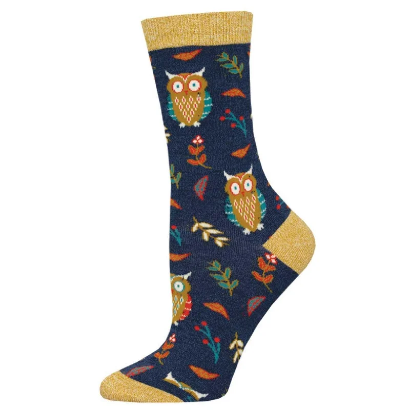 Unisex socks breathable white-Cute Hoot | Women's Bamboo Crew