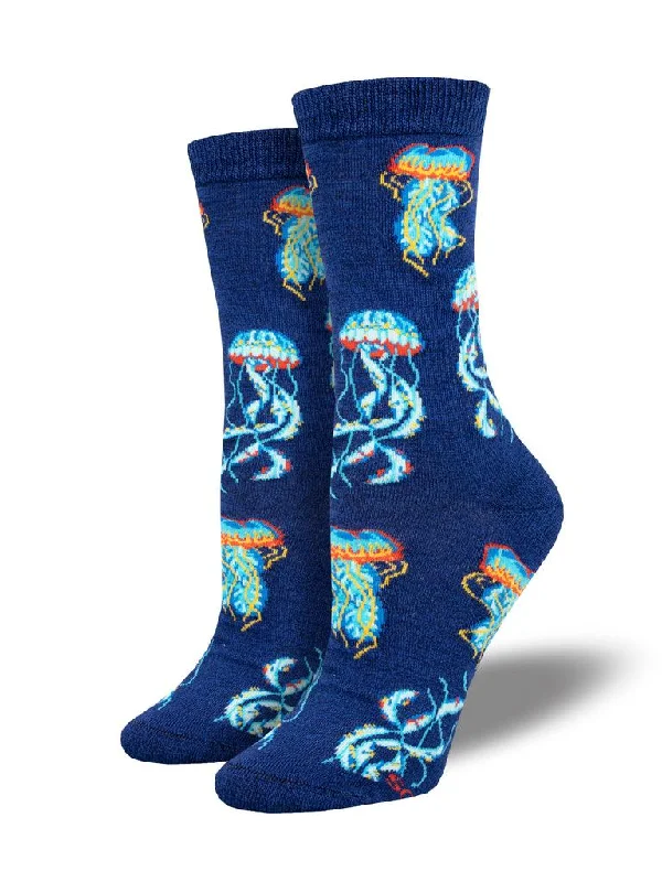 Unisex socks casual navy-Deep Sea Jellies | Women's Bamboo Crew