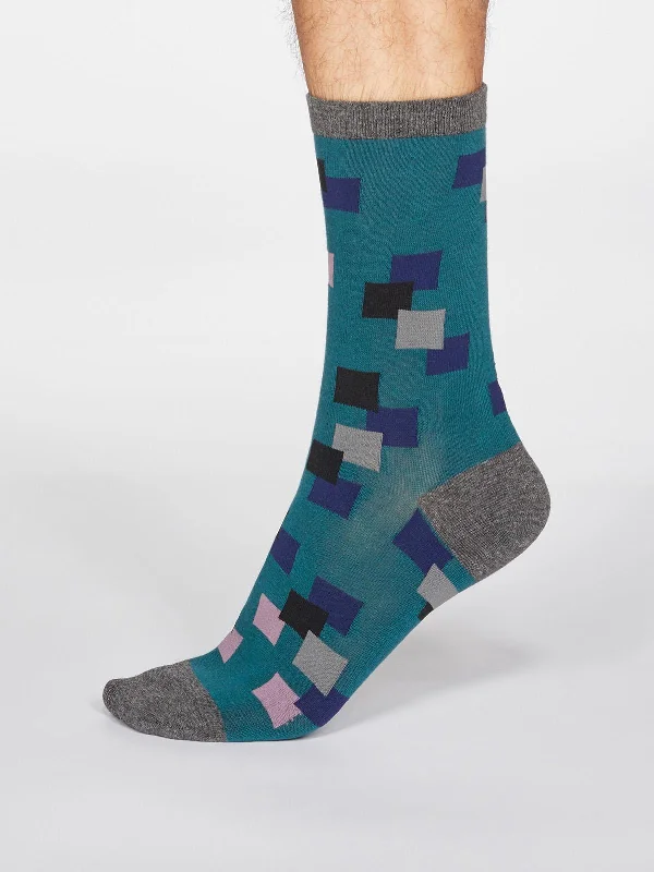 Unisex socks breathable white-Evan Square Socks - Teal Green