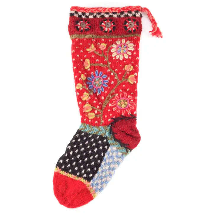 Unisex socks stylish navy-Flora | Wool Knit Holiday Stocking