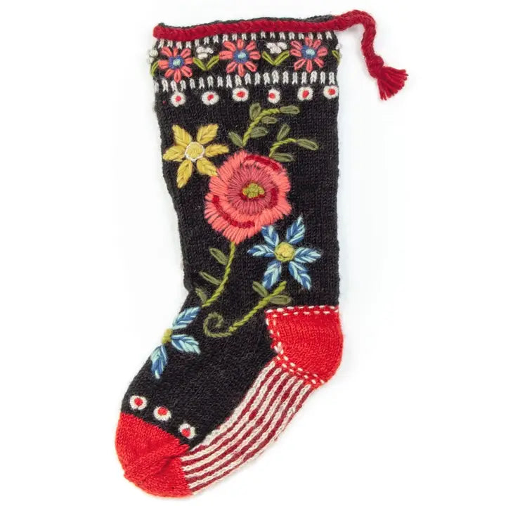 Unisex socks soft black-Floral Spray | Wool Knit Holiday Stocking