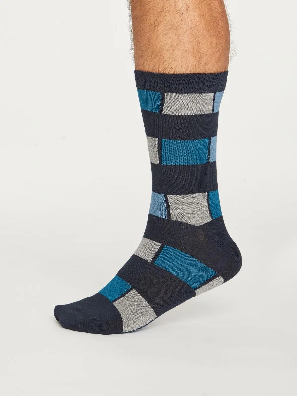 Unisex socks everyday black-Geo Stripe Socks - Midnight Navy