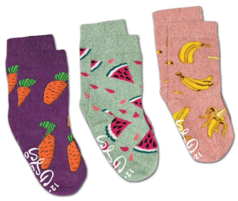 Unisex socks comfy black-Kid's 3 Pack Bananas, Carrots and Watermelon Crew Sock -0-12 Months