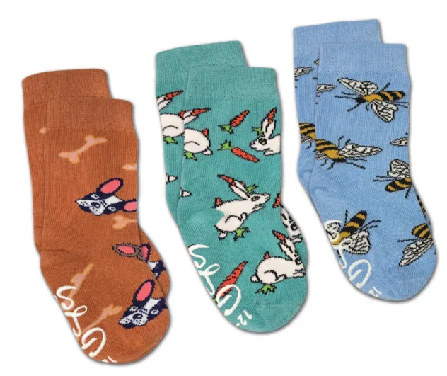 Unisex socks stylish white-Kid's 3 Pack Bee's Bunnies and Dogs Crew Sock -1-2 Years