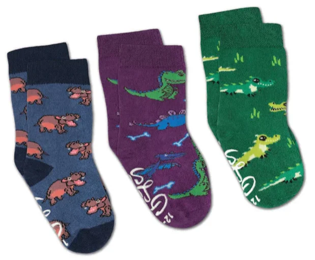 Unisex socks warm navy-Kid's 3 Pack Hippopotamus, Crocodiles and Dinosaurs Crew Sock -0-12 Months