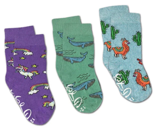 Unisex socks comfy tan-Kid's 3 Pack Llamas, Unicorn and Whales Crew Sock -0-12 Months