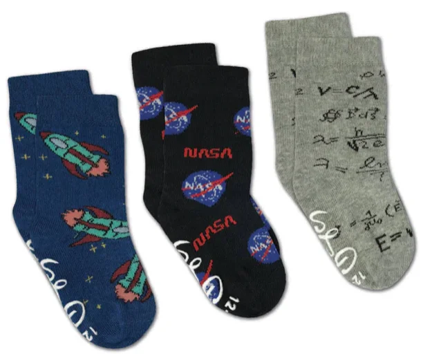 Unisex socks casual tan-Kid's 3 Pack NASA and Rockets Crew Sock -0-12 Months