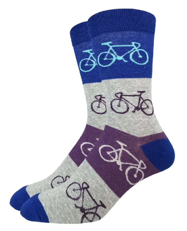 Unisex socks durable gray-Men's Grey & Blue Bicycles Crew Sock