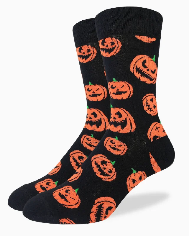 Unisex socks soft gray-Men's King Size Halloween Pumpkins Crew Sock