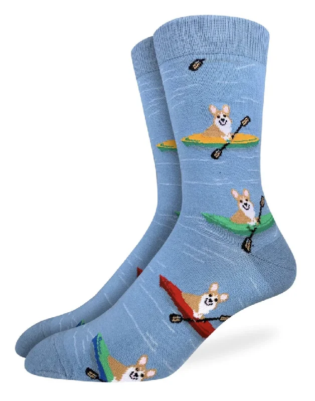 Unisex socks everyday tan-Men's King Size Corgi Kayaking Crew Sock