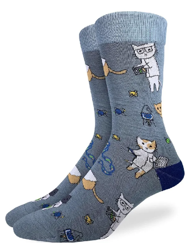 Unisex socks durable black-Men's King Size Science Cats Crew Sock