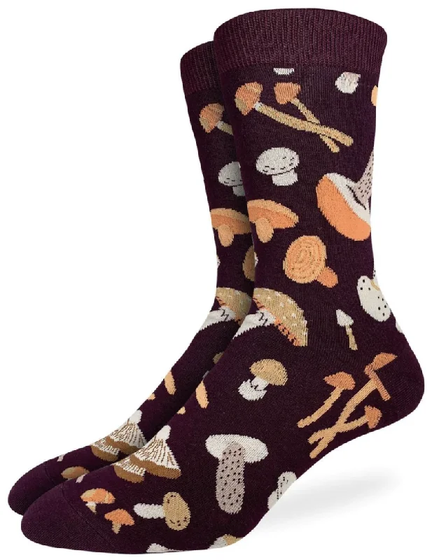 Unisex socks lightweight black-Men's King Size Mushrooms Crew Sock