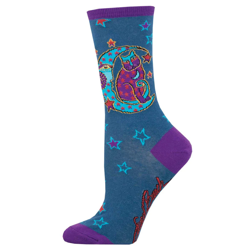 Unisex socks breathable white-Moonside Cat | Laurel Burch | Women's Crew