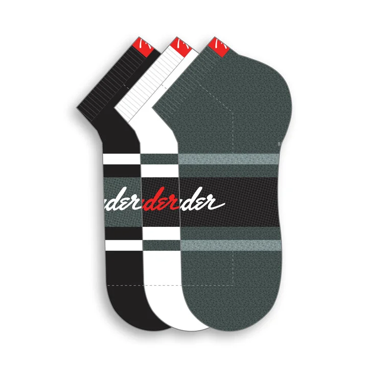 Unisex socks cozy black-"FENDER RETRO STRIPE LINER"  3 Pair Assorted Ankle Socks by Perri's Socks - Large