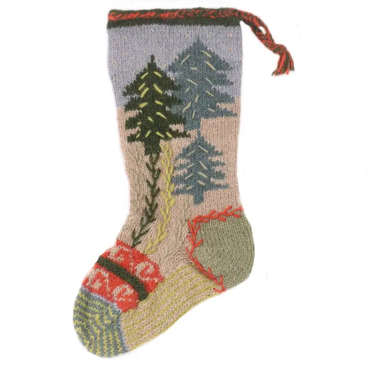 Unisex socks lightweight white-Pine Forest | Wool Knit Holiday Stocking