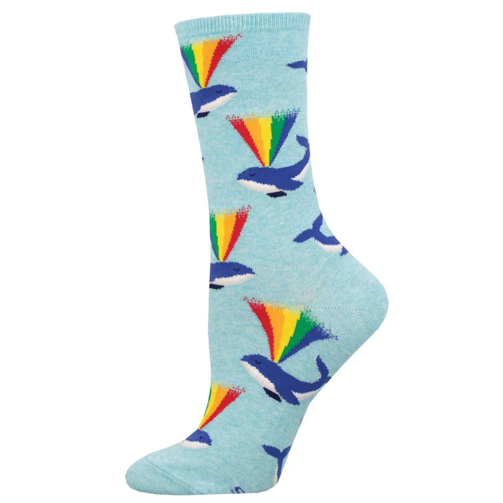 Unisex socks comfy black-Rainbow Whale | Women's Crew