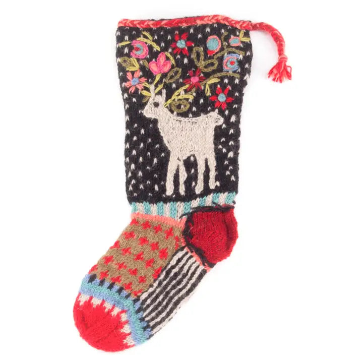 Unisex socks casual black-Reindeer | Wool Knit Holiday Stocking