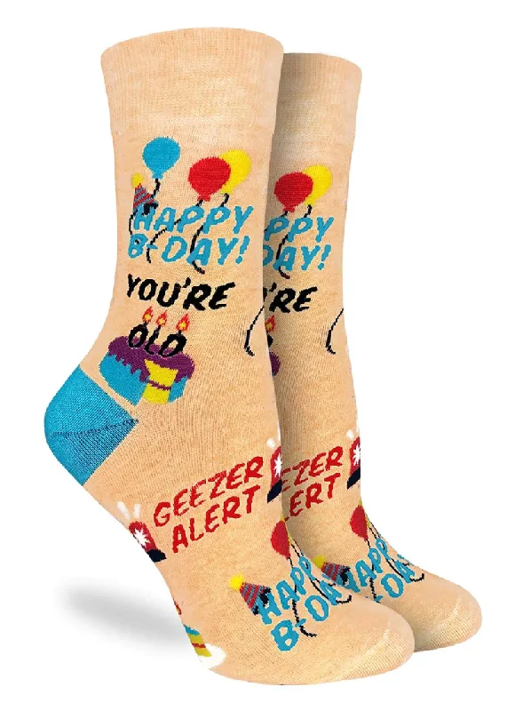 Unisex socks lightweight black-Women's Happy Birthday Geezer Crew Sock