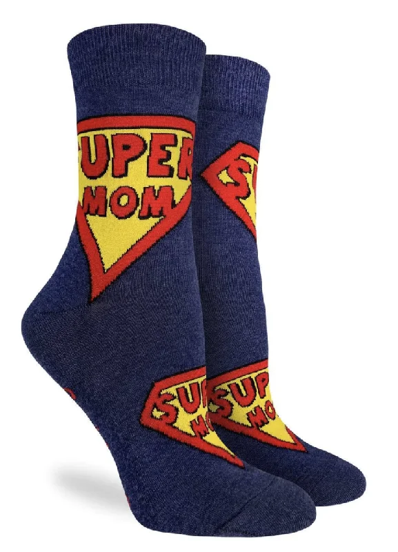 Unisex socks cozy white-Women's Super Mom Crew Sock