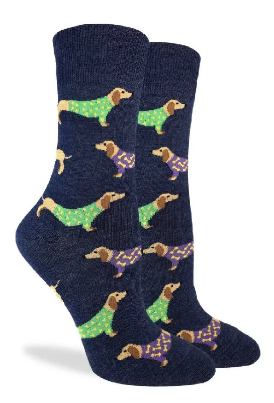 Unisex socks casual navy-Women's Wiener Dogs Crew Sock - Blue