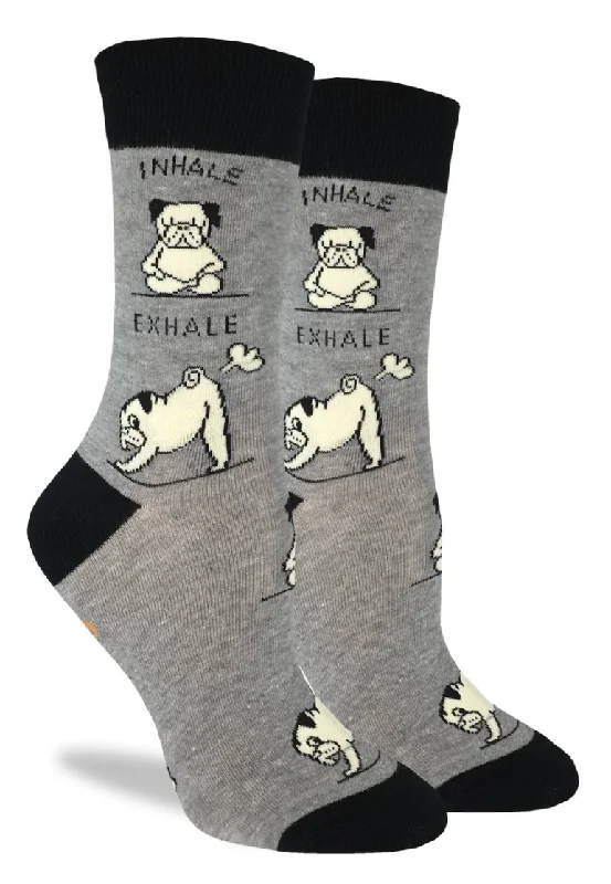 Unisex socks warm tan-Women's Yoga Pug Crew Sock