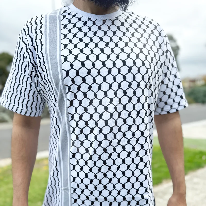 Men's T-shirts stylish black-Palestine Keffiyeh Black & White T-Shirt