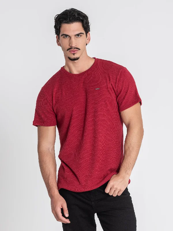 Men's T-shirts breathable navy-Burgundy Striped Tee