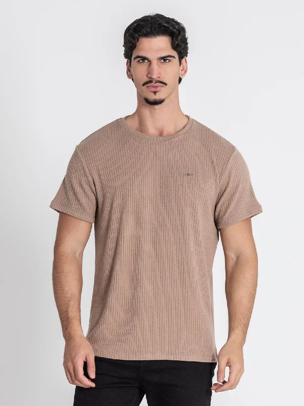 Men's T-shirts soft green-Camel Striped Tee