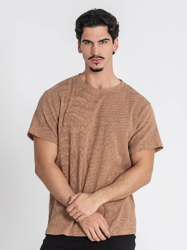 Men's T-shirts durable brown-Camel Texture Tee