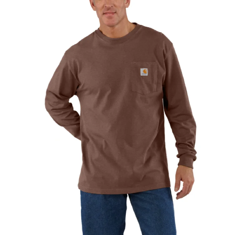 Men's T-shirts everyday black-Carhartt Men's Long Sleeve Pocket T-Shirt_Mocha Heather