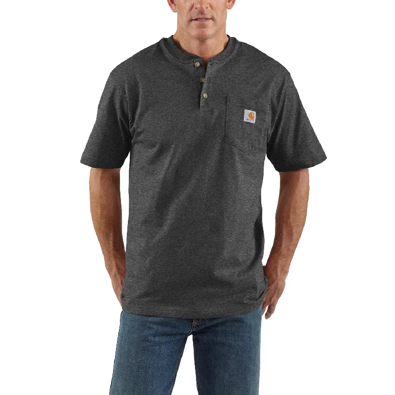 Men's T-shirts comfy navy-Carhartt Men's Short Sleeve Pocket Henley_Carbon Heather