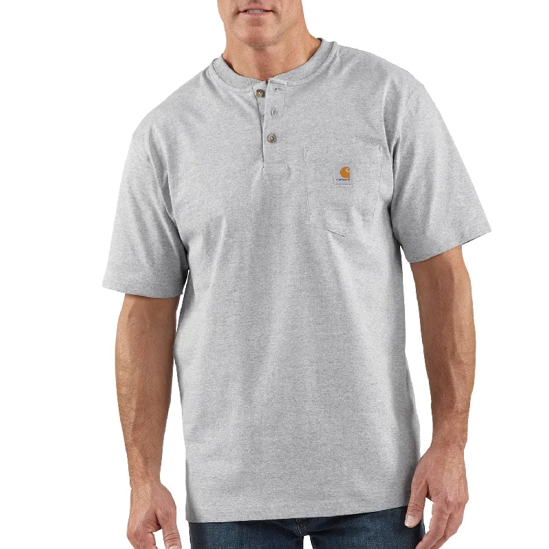 Men's T-shirts casual green-Carhartt Men's Short Sleeve Pocket Henley_Heather Grey