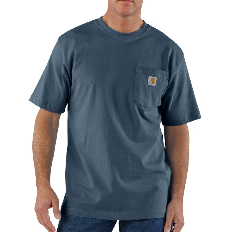 Men's T-shirts lightweight green-Carhartt Men's Short Sleeve Pocket T-Shirt_Bluestone