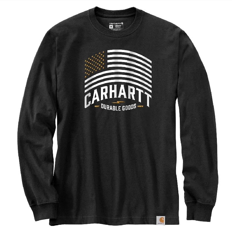 Men's T-shirts slim green-Carhartt Men's Relaxed Fit Midweight Flag Graphic Long Sleeve T-Shirt