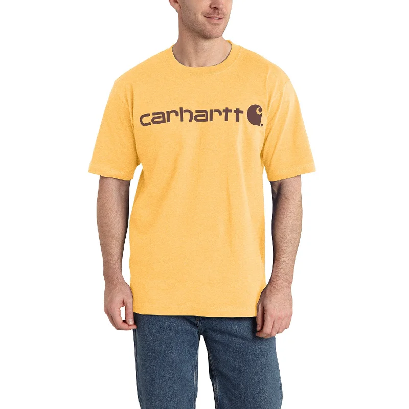 Men's T-shirts soft tan-Carhartt Men's Signature Logo Short Sleeve T-Shirt_Vivid Yellow Heather