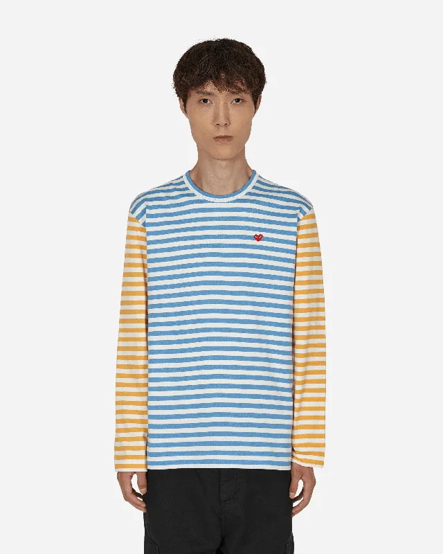 Men's T-shirts casual brown-Bi-Color Stripe Longsleeve T-Shirt Blue