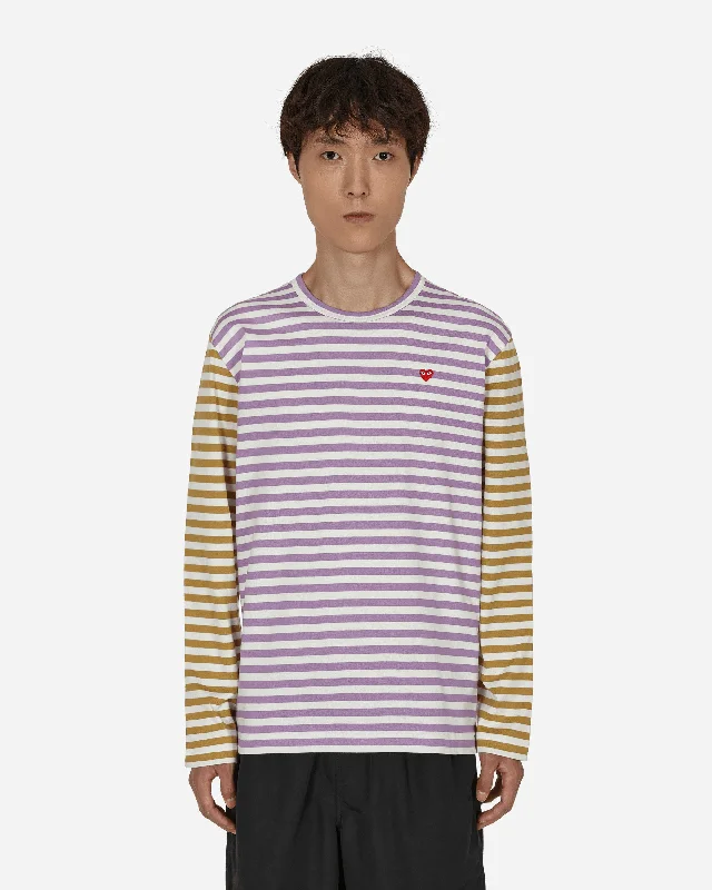 Men's T-shirts soft tan-Bi-Color Stripe Longsleeve T-Shirt Purple