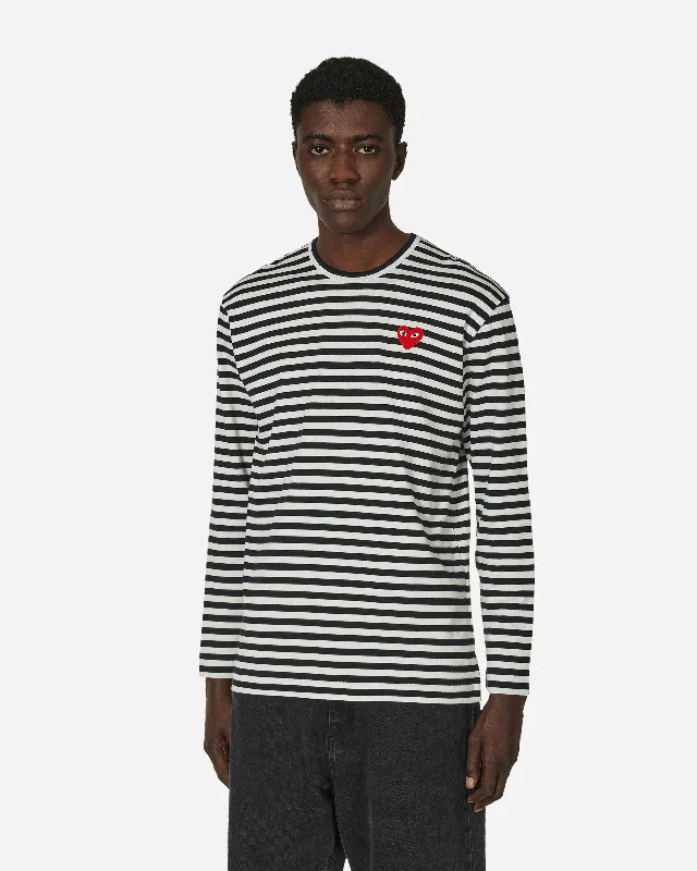 Men's T-shirts slim gray-Heart Striped Longsleeve T-Shirt Black