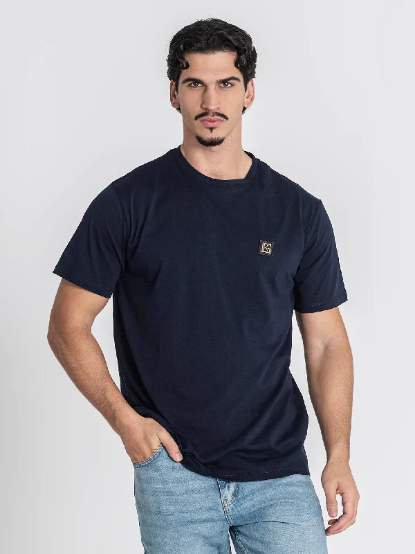 Men's T-shirts slim white-Dark Blue GK Plaque Tee