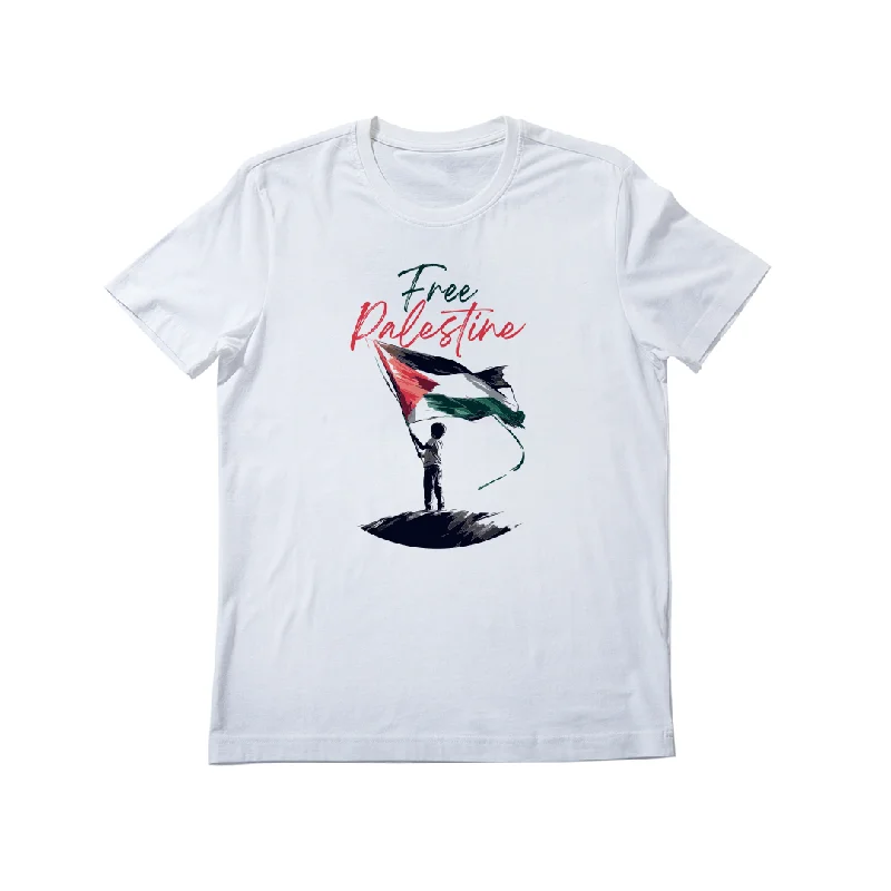 Men's T-shirts lightweight green-White T-Shirt with Iconic Free Palestine Print