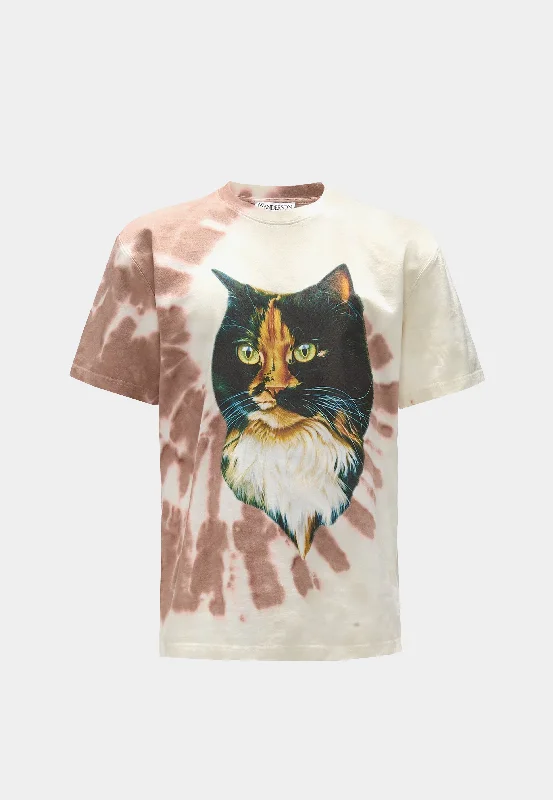 Men's T-shirts casual green-Jw Anderson Cat Print Tie Dye T-Shirt Brown