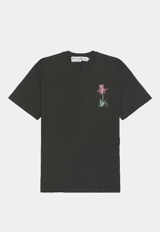 Men's T-shirts soft green-Jw Anderson Pol Thistle Embroidery T-Shirt Charcoal